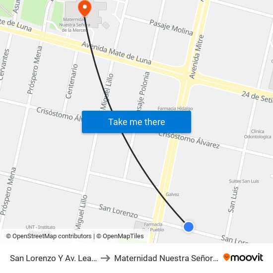San Lorenzo Y Av. Leandro N. Alem to Maternidad Nuestra Señora De La Merced map