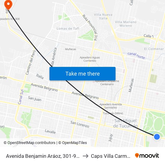 Avenida Benjamin Aráoz, 301-949 to Caps Villa Carmela map