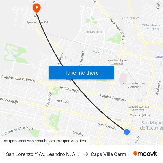 San Lorenzo Y Av. Leandro N. Alem to Caps Villa Carmela map