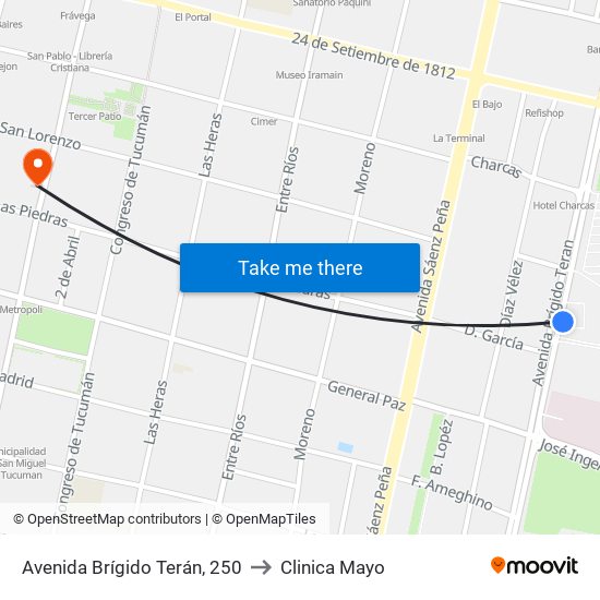 Avenida Brígido Terán, 250 to Clinica Mayo map