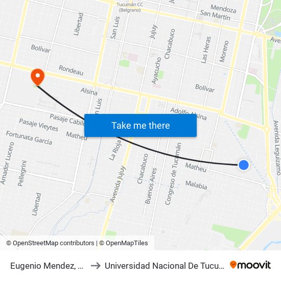 Eugenio Mendez, 500 to Universidad Nacional De Tucuman map