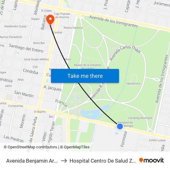 Avenida Benjamin Aráoz, 301-949 to Hospital Centro De Salud Zenón J. Santillán map