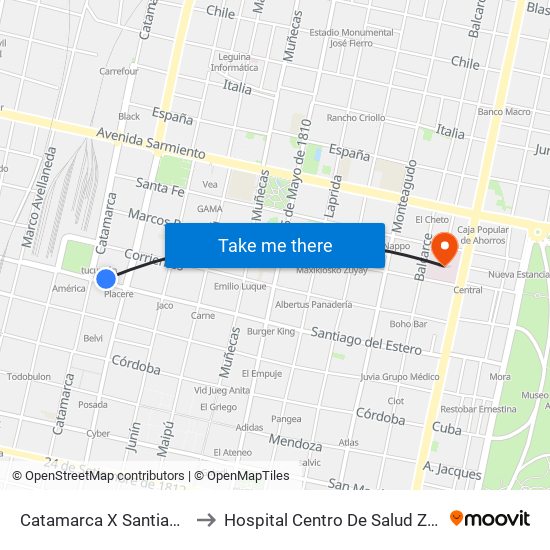 Catamarca X Santiago Del Estero to Hospital Centro De Salud Zenón J. Santillán map