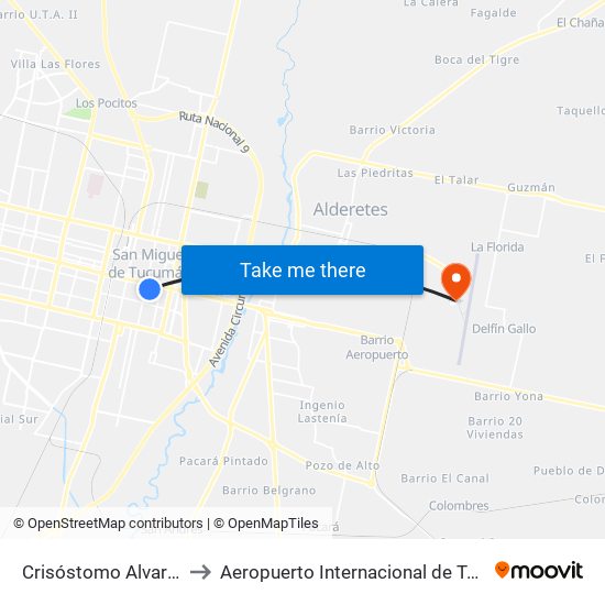 Crisóstomo Alvarez X Congreso De Tucumán (Casa Histórica) to Aeropuerto Internacional de Tucumán - Teniente General Benjamín Matienzo (TUC) (Aeropuerto Internac map