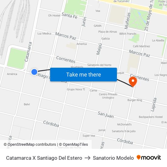 Catamarca X Santiago Del Estero to Sanatorio  Modelo map
