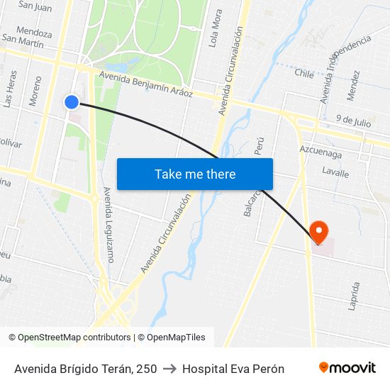 Avenida Brígido Terán, 250 to Hospital Eva Perón map