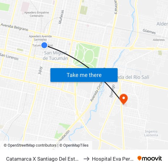 Catamarca X Santiago Del Estero to Hospital Eva Perón map