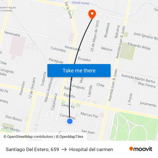 Santiago Del Estero, 659 to Hospital del carmen map