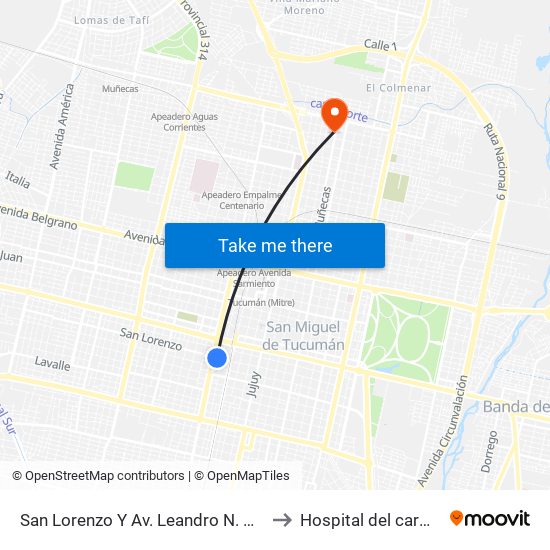 San Lorenzo Y Av. Leandro N. Alem to Hospital del carmen map