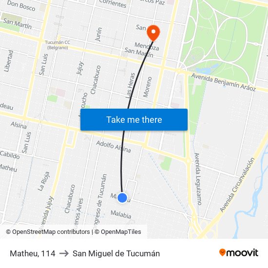 Matheu, 114 to San Miguel de Tucumán map