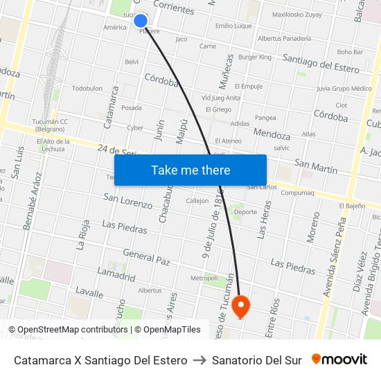 Catamarca X Santiago Del Estero to Sanatorio Del Sur map