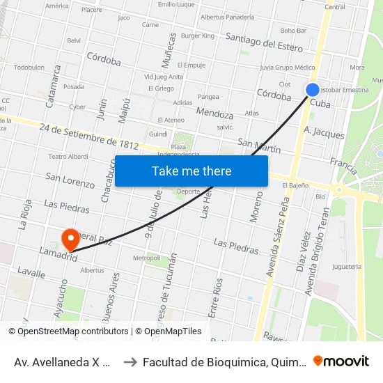 Av. Avellaneda X Guatemala to Facultad de Bioquimica, Quimica y Farmacia map