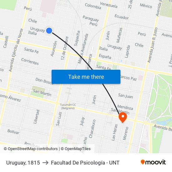 Uruguay, 1815 to Facultad De Psicología - UNT map