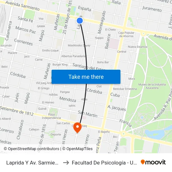 Laprida Y Av. Sarmiento to Facultad De Psicología - UNT map