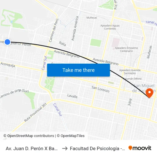 Av. Juan D. Perón X Bascary to Facultad De Psicología - UNT map