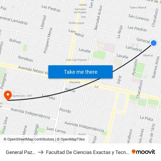 General Paz, 676 to Facultad De Ciencias Exactas y Tecnología UNT map