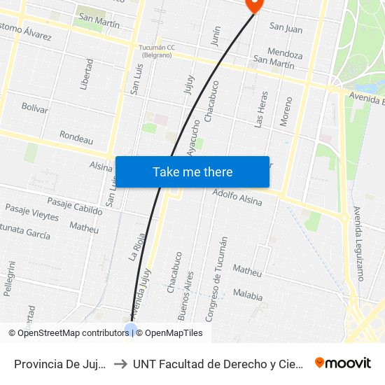 Provincia De Jujuy, 2300 to UNT Facultad de Derecho y Ciencias Sociales map