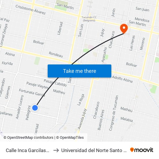 Calle Inca Garcilaso De La Vega, 1789 to Universidad del Norte Santo Tomás de Aquino (UNSTA) map