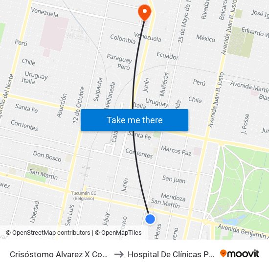 Crisóstomo Alvarez X Congreso De Tucumán (Casa Histórica) to Hospital De Clínicas Presidente Dr. Nicolás Avellaneda map