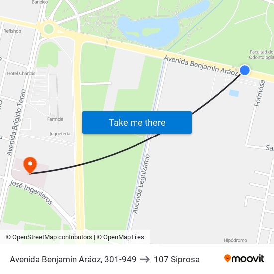Avenida Benjamin Aráoz, 301-949 to 107 Siprosa map