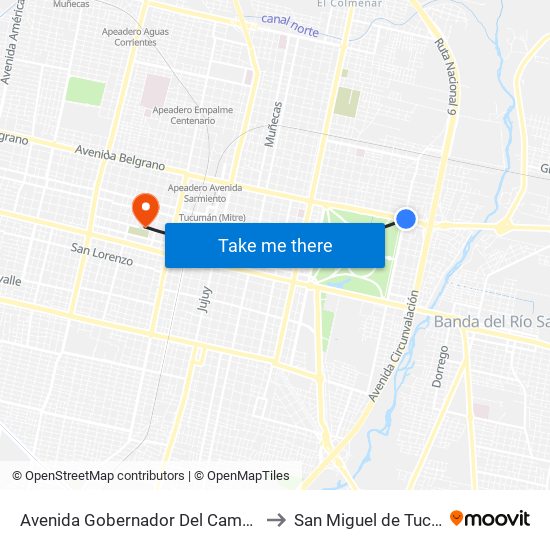 Avenida Gobernador Del Campo, 1118 to San Miguel de Tucumán map