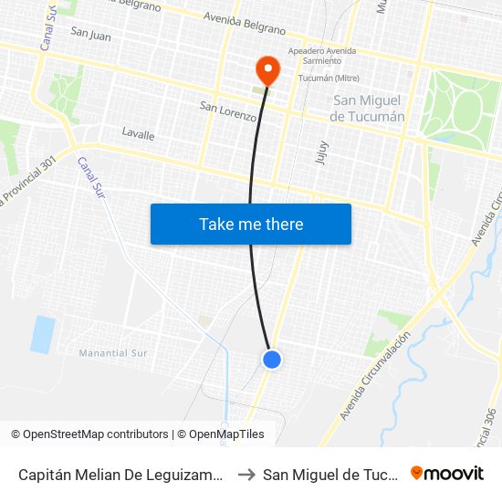 Capitán Melian De Leguizamo, 3205 to San Miguel de Tucumán map