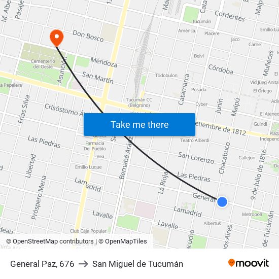 General Paz, 676 to San Miguel de Tucumán map