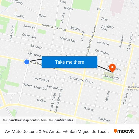 Av. Mate De Luna X Av. América to San Miguel de Tucumán map