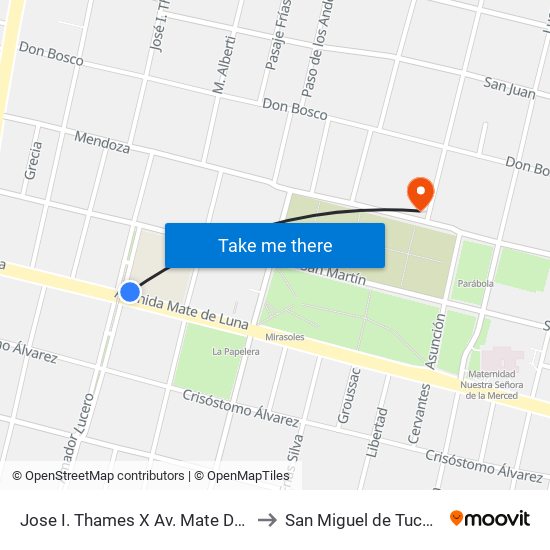 Jose I. Thames X Av. Mate De Luna to San Miguel de Tucumán map