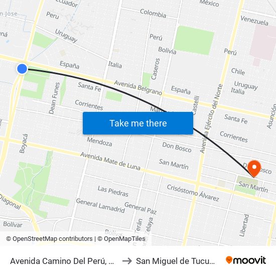 Avenida Camino Del Perú, 780 to San Miguel de Tucumán map