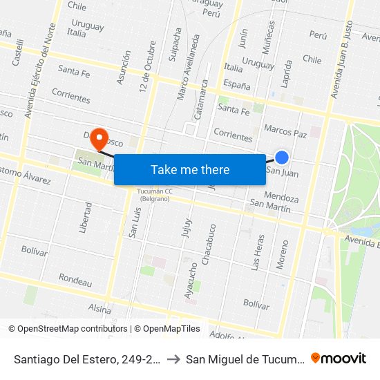Santiago Del Estero, 249-299 to San Miguel de Tucumán map