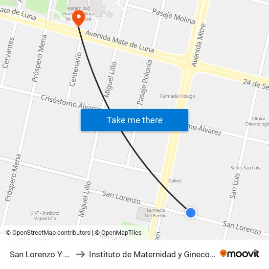 San Lorenzo Y Av. Leandro N. Alem to Instituto de Maternidad y Ginecología Nuestra Señora de las Mercedes map