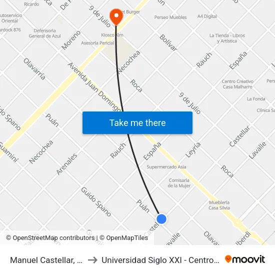 Manuel Castellar, 946 to Universidad Siglo XXI - Centro Azul map