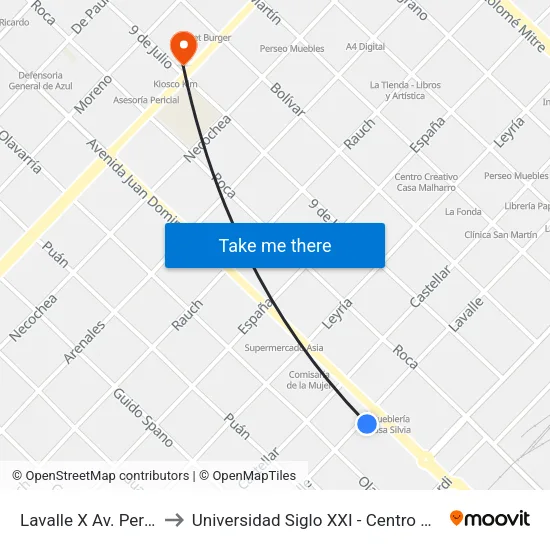 Lavalle X Av. Perón to Universidad Siglo XXI - Centro Azul map