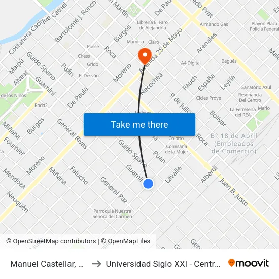 Manuel Castellar, 1043 to Universidad Siglo XXI - Centro Azul map