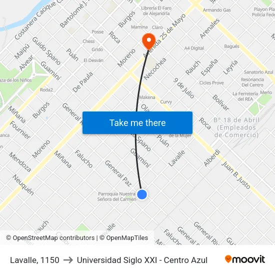 Lavalle, 1150 to Universidad Siglo XXI - Centro Azul map