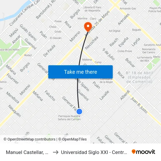 Manuel Castellar, 1133 to Universidad Siglo XXI - Centro Azul map