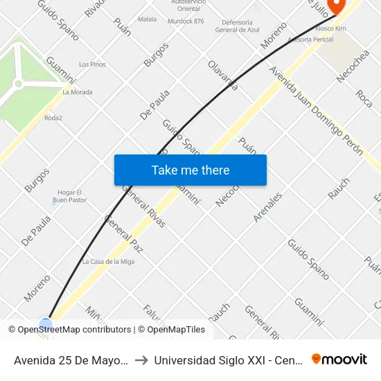 Avenida 25 De Mayo, 1285 to Universidad Siglo XXI - Centro Azul map
