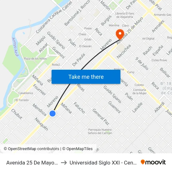 Avenida 25 De Mayo, 1309 to Universidad Siglo XXI - Centro Azul map