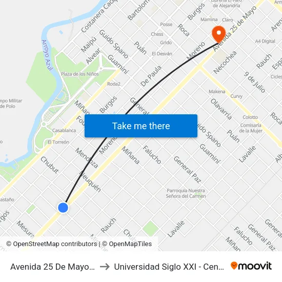 Avenida 25 De Mayo, 1530 to Universidad Siglo XXI - Centro Azul map