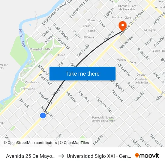 Avenida 25 De Mayo, 1450 to Universidad Siglo XXI - Centro Azul map