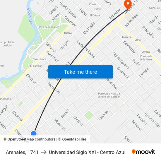 Arenales, 1741 to Universidad Siglo XXI - Centro Azul map