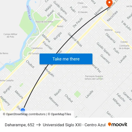 Daharampe, 652 to Universidad Siglo XXI - Centro Azul map