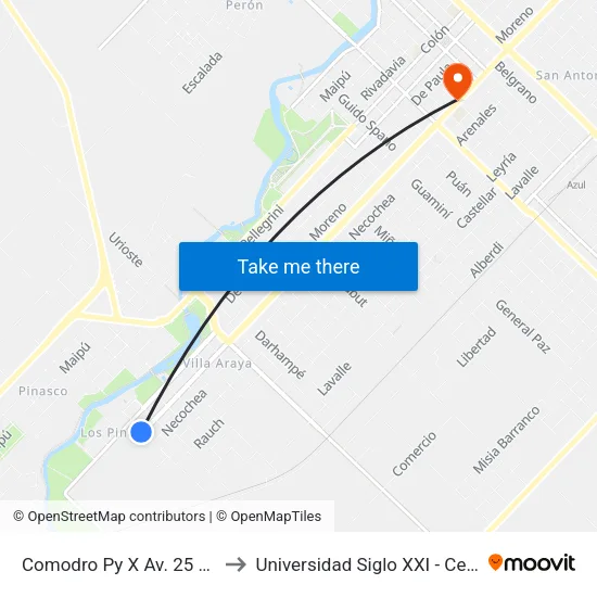 Comodro Py X Av. 25 De Mayo to Universidad Siglo XXI - Centro Azul map