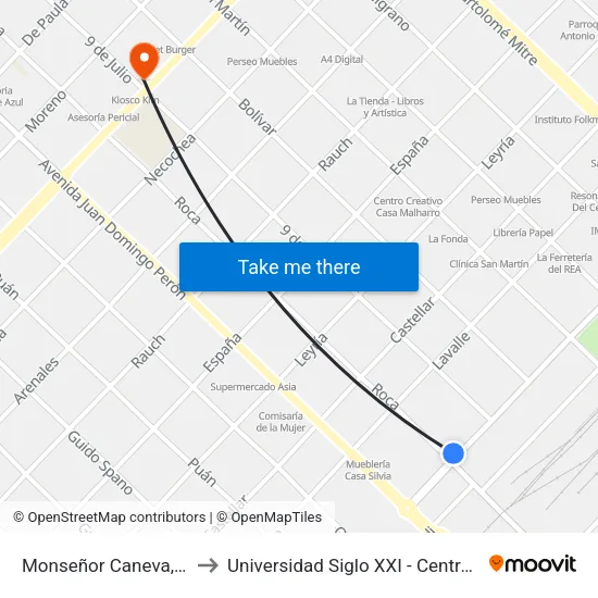 Monseñor Caneva, 796 to Universidad Siglo XXI - Centro Azul map