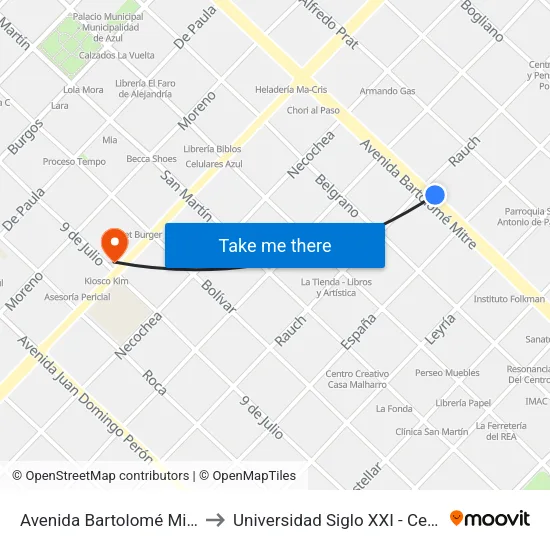 Avenida Bartolomé Mitre, 776 to Universidad Siglo XXI - Centro Azul map