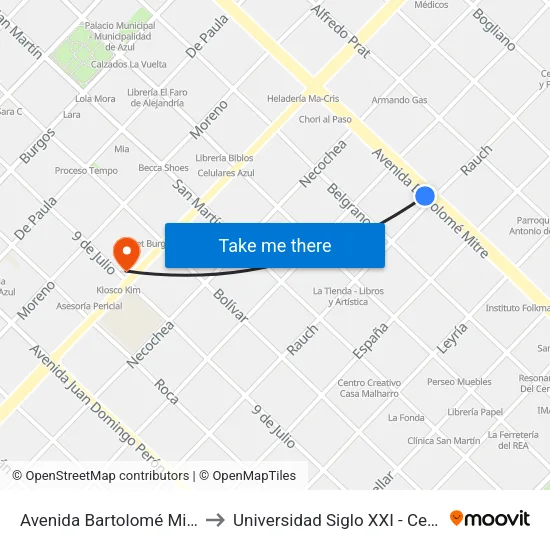 Avenida Bartolomé Mitre, 745 to Universidad Siglo XXI - Centro Azul map