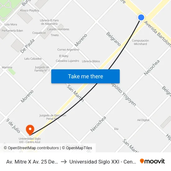 Av. Mitre X Av. 25 De Mayo to Universidad Siglo XXI - Centro Azul map