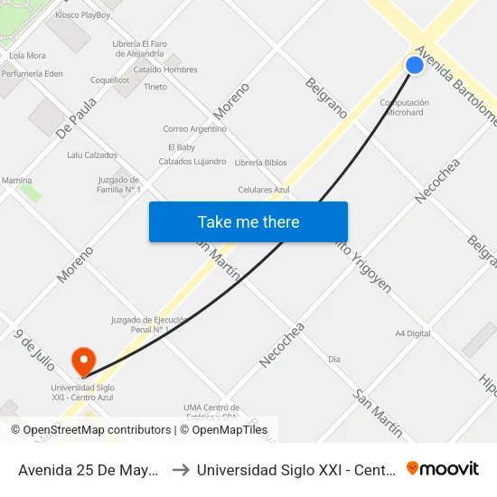 Avenida 25 De Mayo, 515 to Universidad Siglo XXI - Centro Azul map