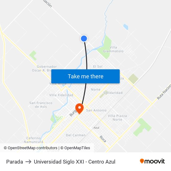 Parada to Universidad Siglo XXI - Centro Azul map